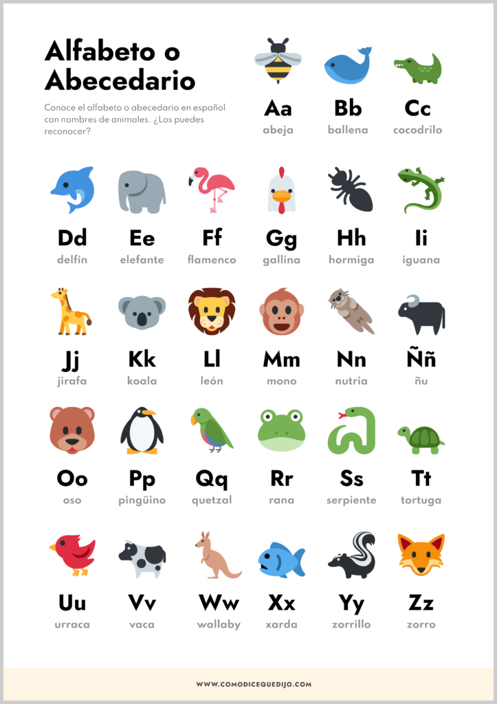 Alfabeto o Abecedario en español con animales