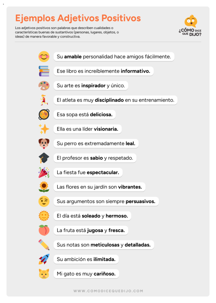 Ejemplos de adjetivos positivos.