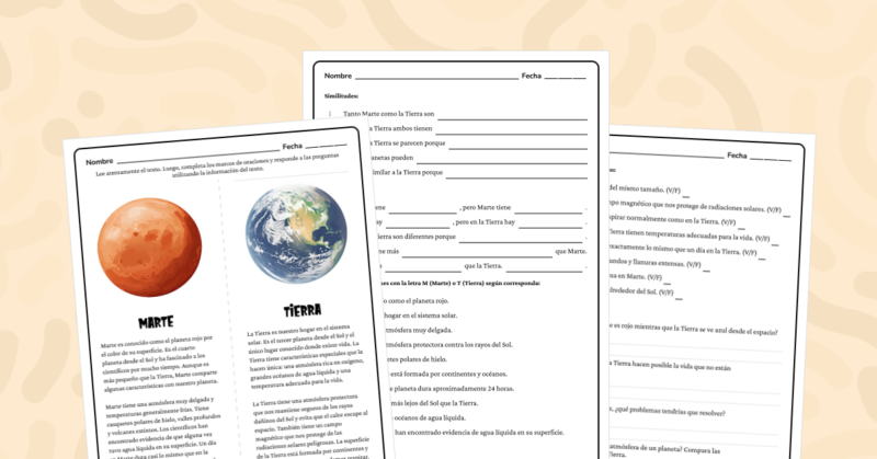 Comprensión lectora: Diferencias entre Marte y la Tierra