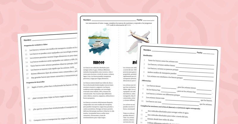 Comprensión lectora: Diferencias entre barcos y aviones