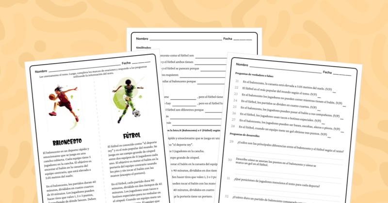 Comprensión lectora: Baloncesto vs. Fútbol para niños