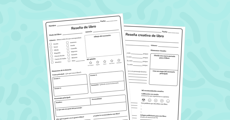 Ficha completa para reflexionar sobre un libro leído, con opinión personal, elementos visuales y una reseña creativa.