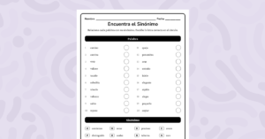 Relaciona cada palabra con su sinónimo correcto y amplía tu vocabulario. Actividad ideal para reforzar el significado de palabras.