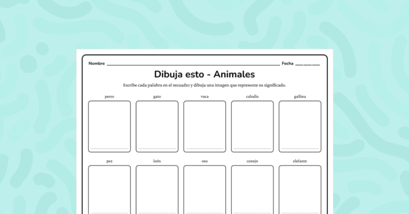 Escribe y dibuja palabras según su categoría. Actividad ideal para reforzar vocabulario de forma creativa.