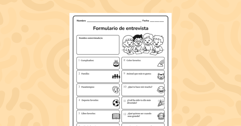 Entrevista a un compañero y registra sus respuestas. Actividad divertida para practicar expresión oral y escrita.
