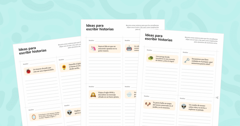 Usa estas tarjetas como disparadores para escribir historias cortas. Situaciones mágicas, absurdas y creativas.
