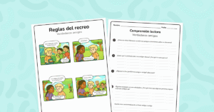 Una historia sobre respeto y amistad que invita a reflexionar sobre cómo nos tratamos en el recreo. Incluye preguntas de comprensión.