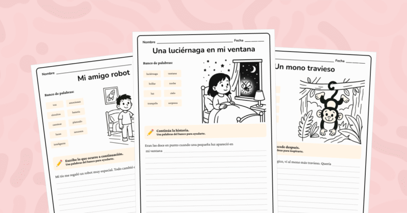 Crea cuentos con ayuda de bancos de palabras y escenas mágicas. Ideal para comenzar a escribir de forma guiada.