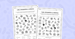 Busca y colorea los emojis que representan las palabras dadas. Actividad divertida para trabajar vocabulario visual.