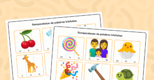 Forma palabras trisílabas uniendo piezas de rompecabezas con sílabas. Actividad divertida para la lectoescritura.