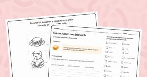 Elige ingredientes, ordena imágenes y escribe instrucciones claras para preparar un sándwich delicioso.