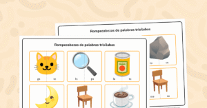 Forma palabras bisílabas uniendo piezas de rompecabezas con sílabas.