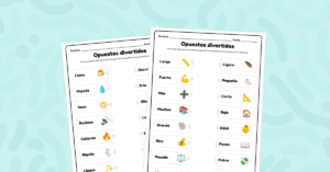 Seis hojas de trabajo para aprender y practicar antónimos mediante emparejamiento visual de 48 palabras opuestas ilustradas.